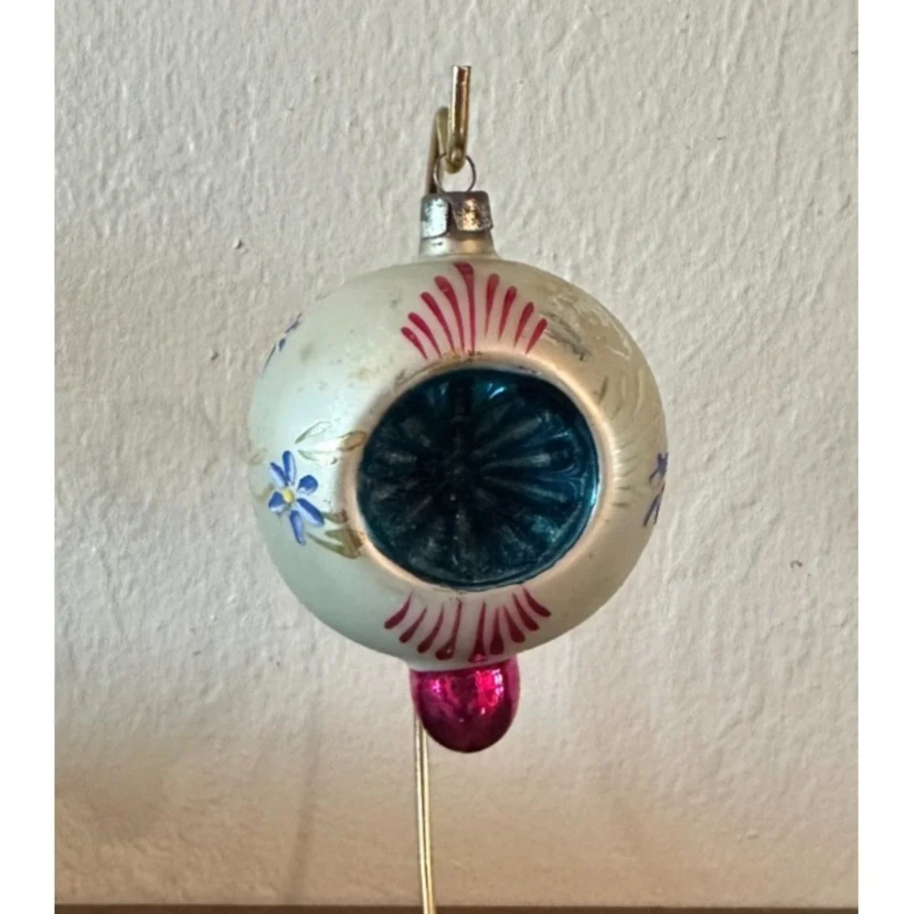 German‎ Blown Mercury Glass Blue Double Indents Drop Ball Xmas Ornament 3.5